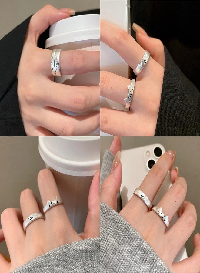 POYAMUSE Cute Dog and Cat Ring Set for Couple, Friends, Minimalist Lovely Pet Band Ring, Pet Lover Jewelry Gift, Adjustable Rings-silver - Image 5